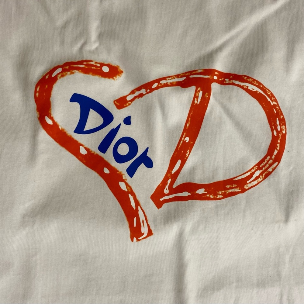 Dior White Tee with Orange Heart and Logo - Picture 2 of 3